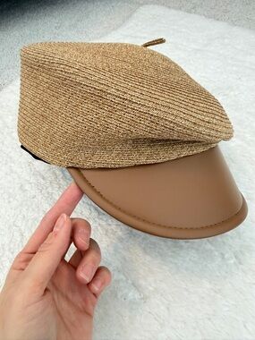 Brand new gorman Tan Straw Baker Boy Cap with Brown Faux-Leather Visor
